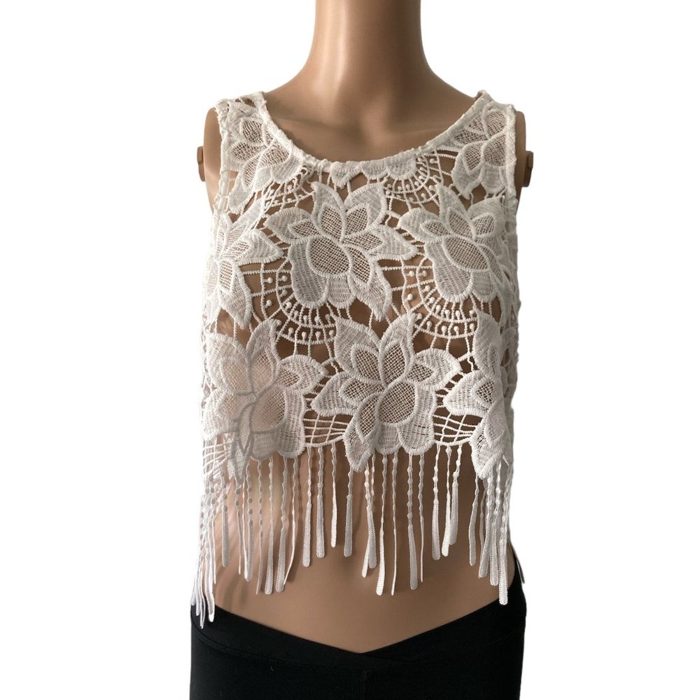 H & M Coachella 8 Floral Lace Fringe Festival Style Tank Top